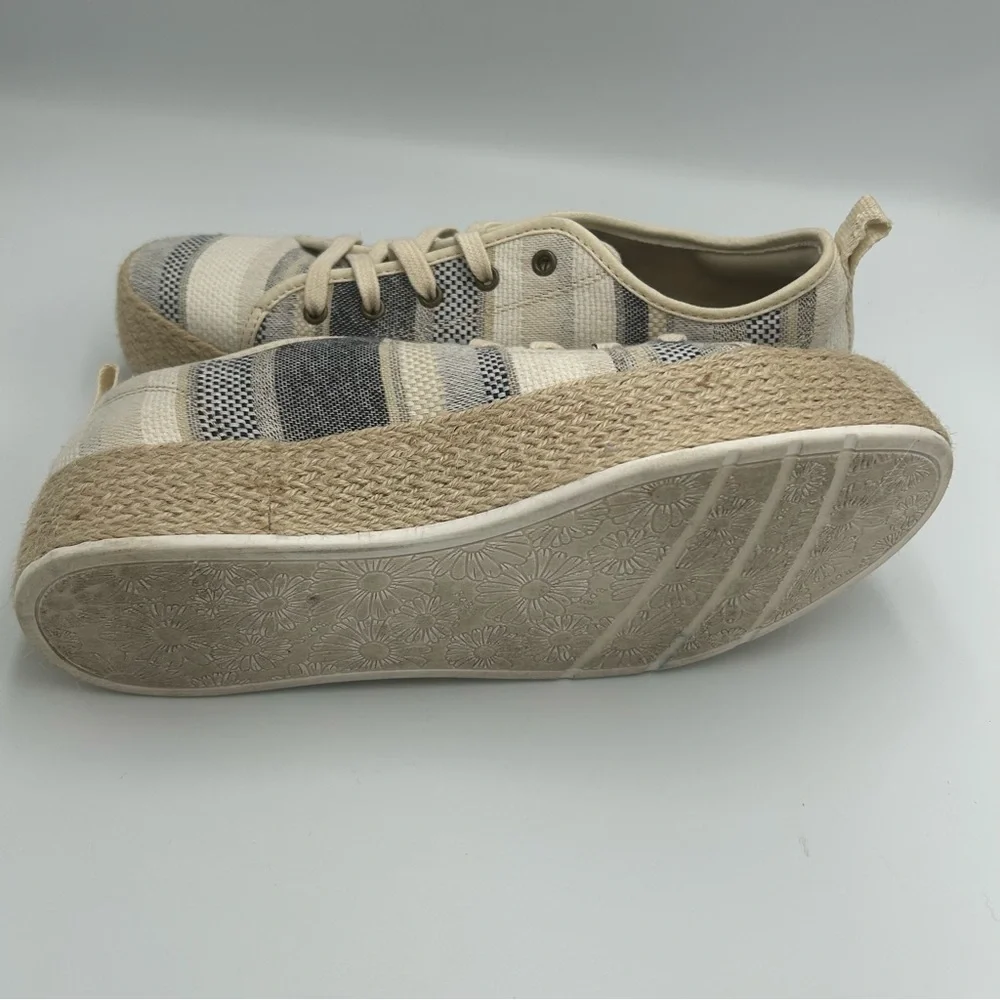 Bobs Skechers Women’s Sesame Espadrille Sneakers Shoes Size 9 Woven Striped Jute